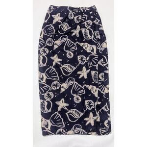 Vintage Carroll Reed Nautical Sea Shell Faux Wrap Linen Sarong Skirt SIZE 4